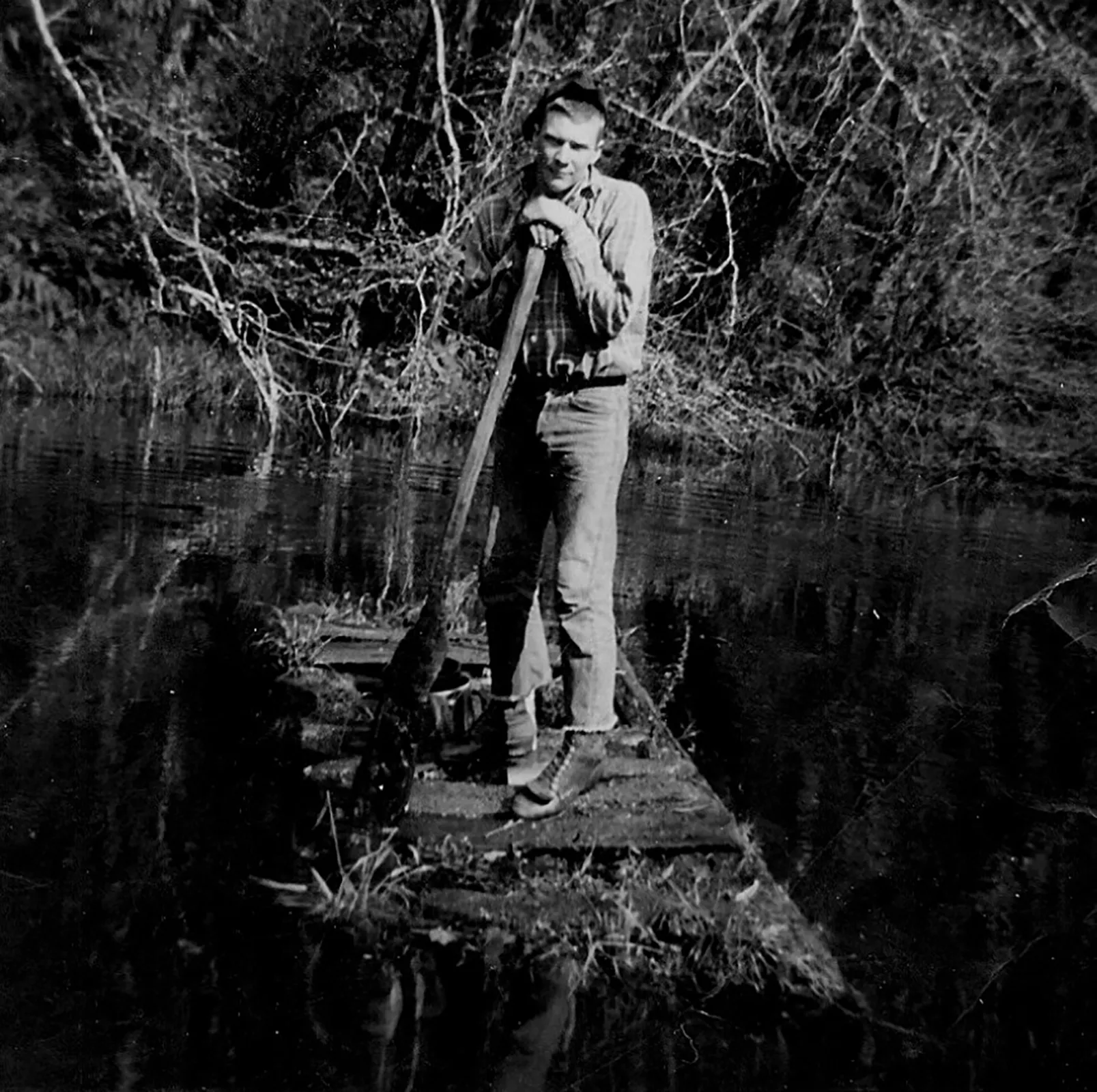 Roger Ott at Gould's Lake, Elliott State Forest (ca. 1951)
