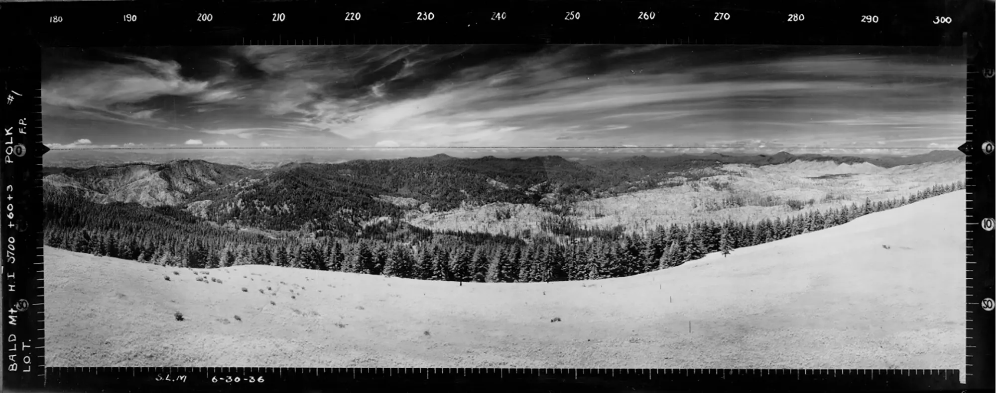 Bald Mountain Lookout, Polk County, west panorama (1936) — Osborne Project